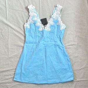 Lelis blue mini dress with cream lace top
